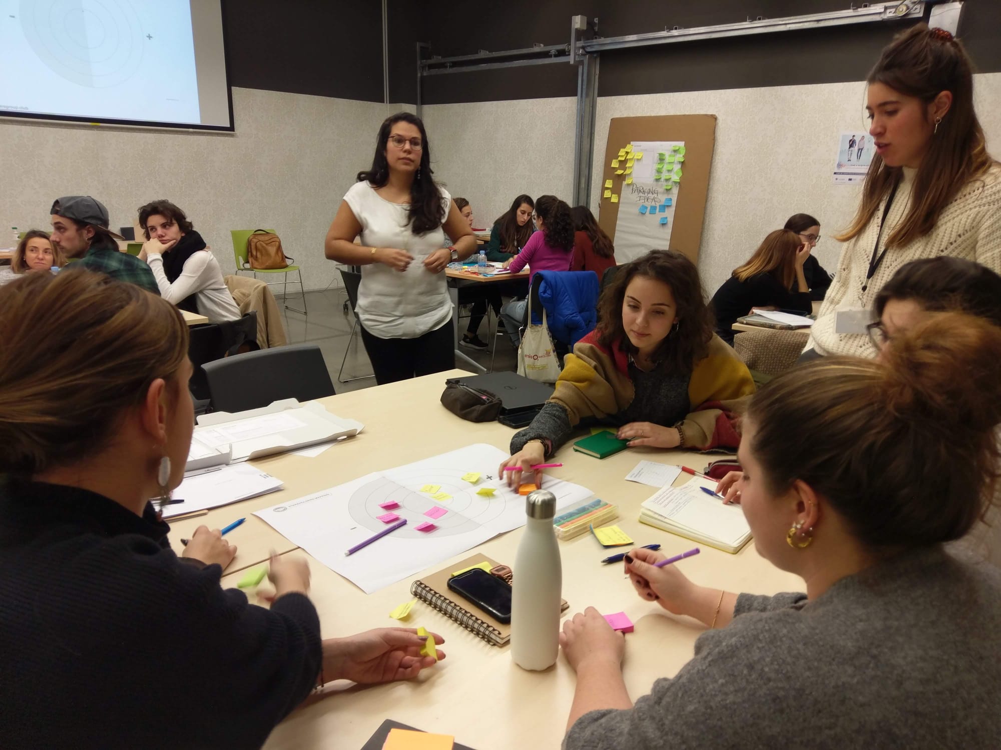 Workshop participants collaborating around tables