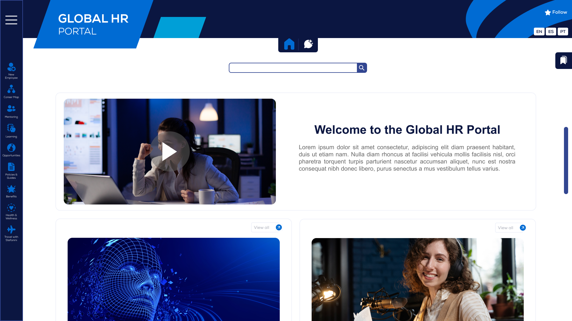 Global HR portal welcome page